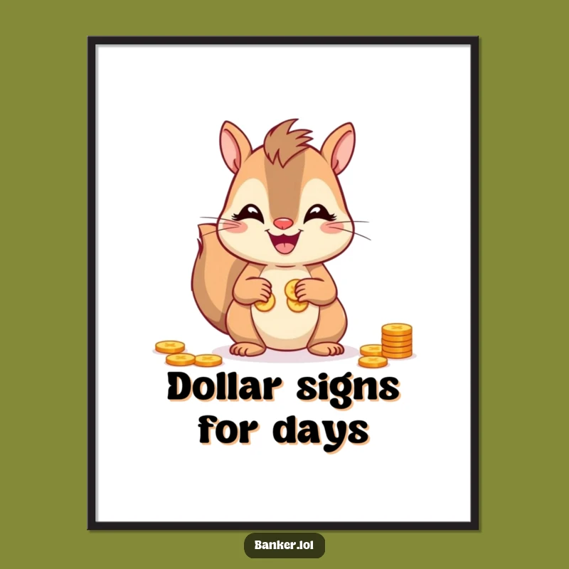Funny Squirrel Counting Coins Printable Art: Instant Joyful Decor!