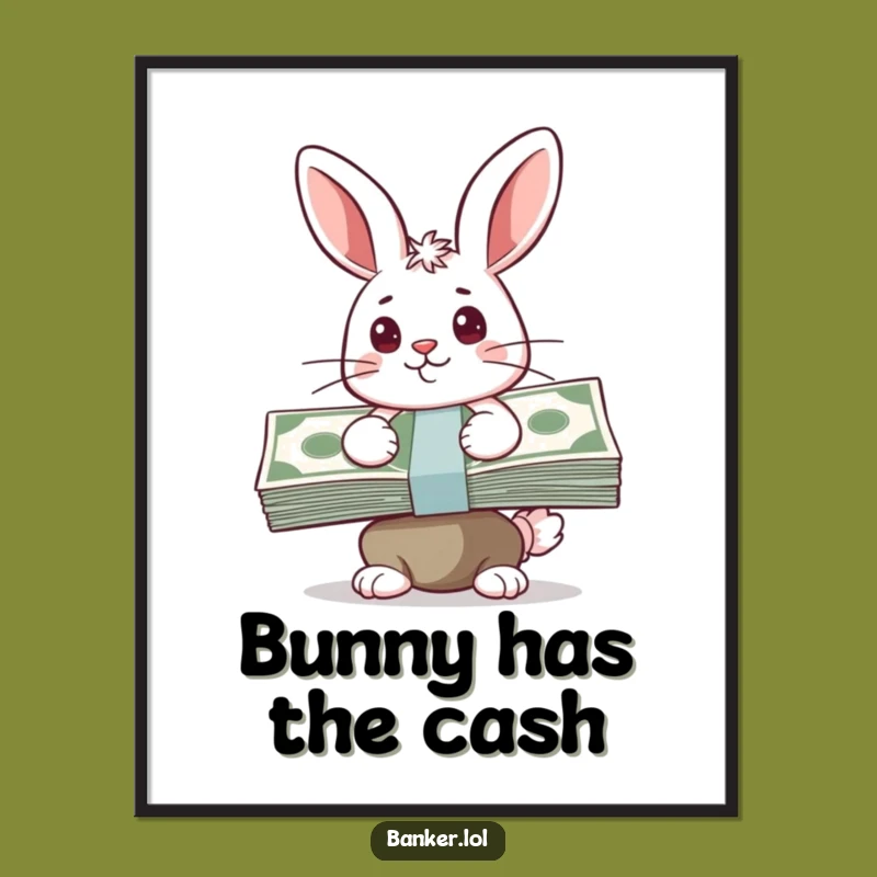 Funny Bunny Cash Digital Art - Hilarious Printable for Financial Spaces