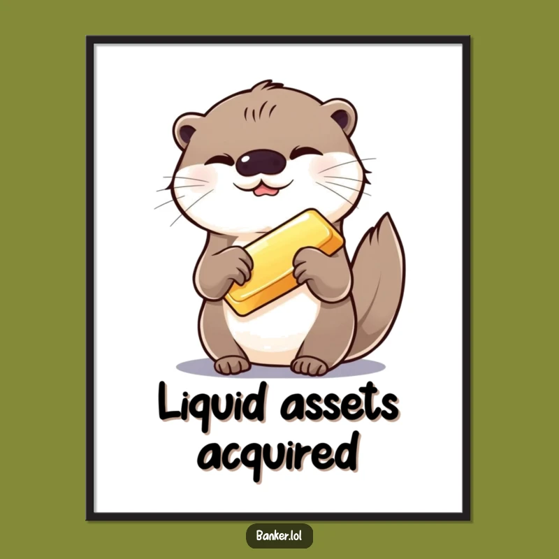 Funny Otter Gold Bar Digital Art: Hilarious Instant Download Art!