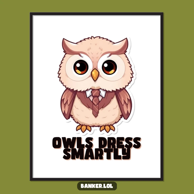 Funny Owl Formal Poster: Dapper Vest & Tie Art, Great Funny Gift for Sophisticated Decor
