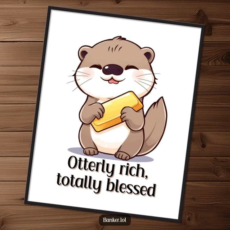Funny Free Printable Wall Art: A giggling otter holds a shiny gold bar with a flourish, adding humor to any room.