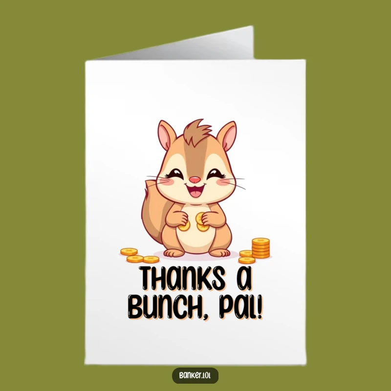 Free Printable Thank You Card: Funny Squirrel Expressing Gratitude with Coins, Downloadable Gift